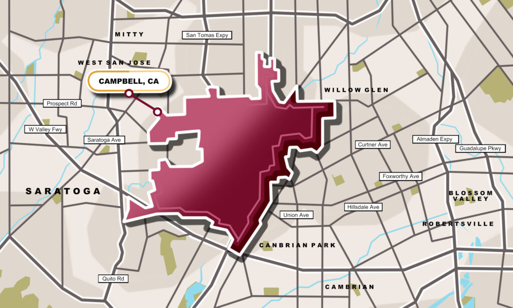 a drawn out map of Campbell, CA